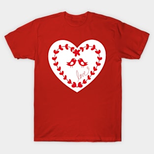 Floral heart with birds and love T-Shirt